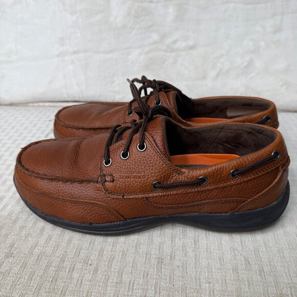 Rockport Works Mens Leather Boat Shoes Size 11.5M Brown - Picture 1 of 8